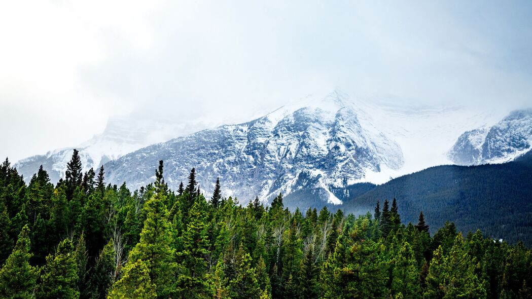 4K超清山脉雪景壁纸，峰峦叠翠，树木葱茏，3840x2160高清大图免费下载