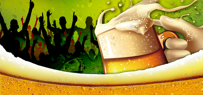 举杯庆祝啤酒节狂欢绿色背景