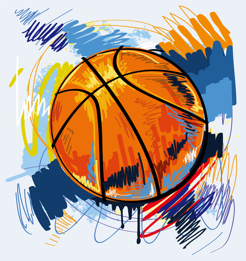 彩绘篮球涂鸦插画矢量背景素材