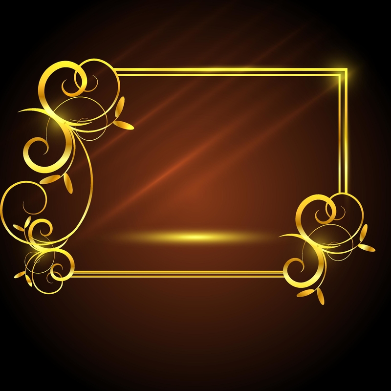 金色花纹金属质感边框黑底背景素材