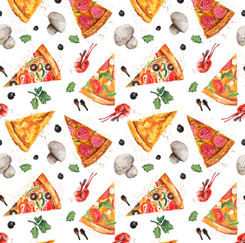 三角披萨和蘑菇无缝背景素材