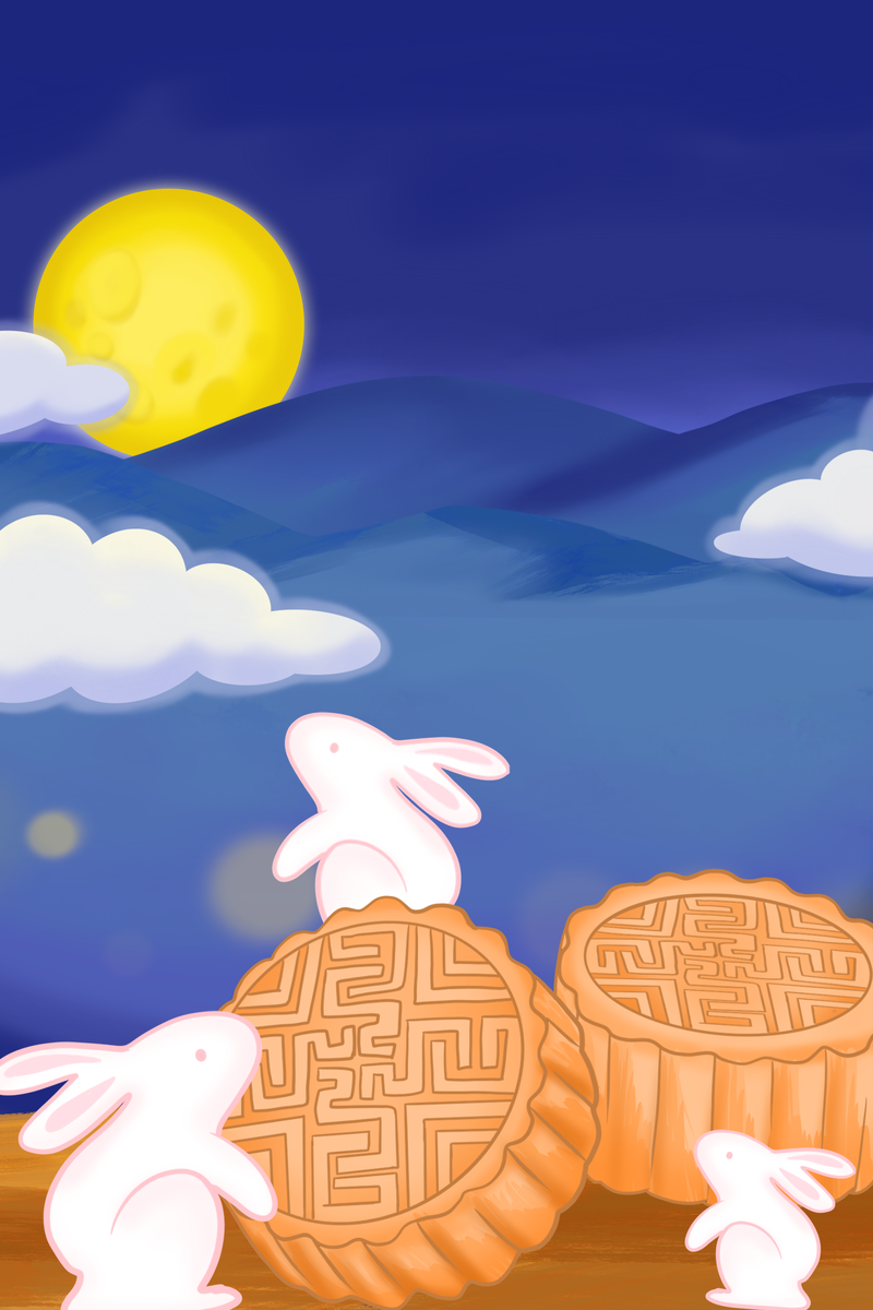 中秋背景兔子月亮月饼