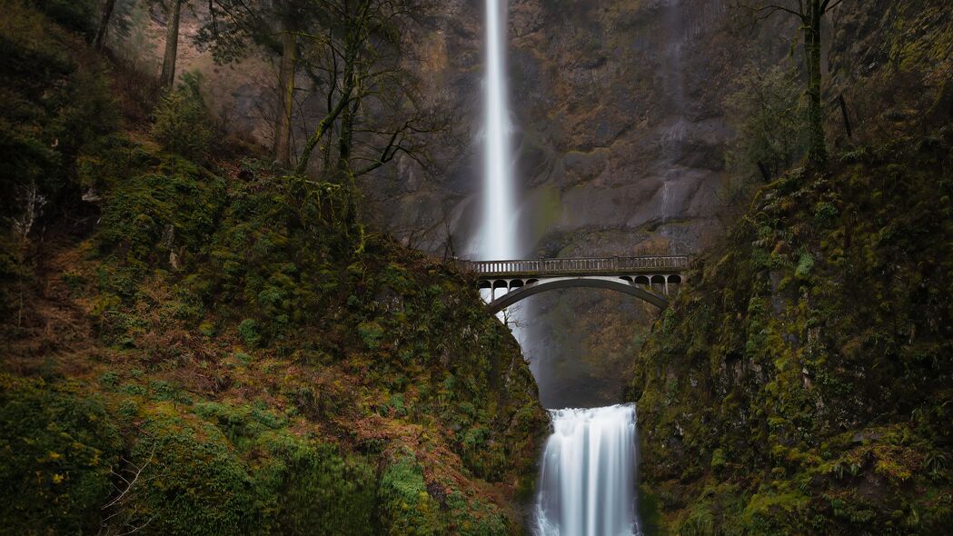 瀑布 桥梁 悬崖 景观 自然 4k壁纸 3840x2160