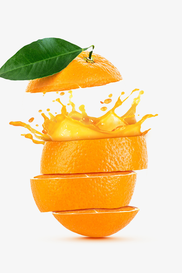 果汁喷溅切割橙子