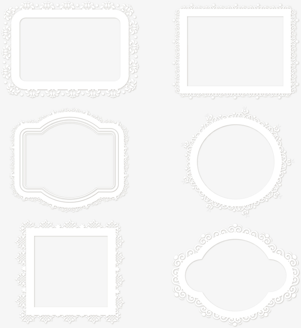 6款白色蕾丝花纹框架PNG