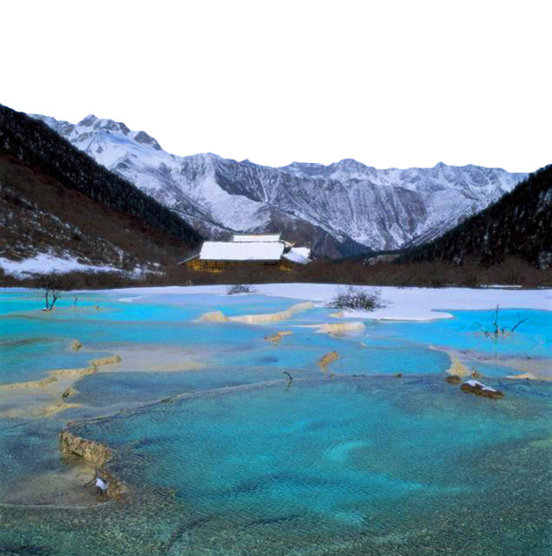 雪后五彩池PNG透明背景素材，高清摄影风景图，免费下载