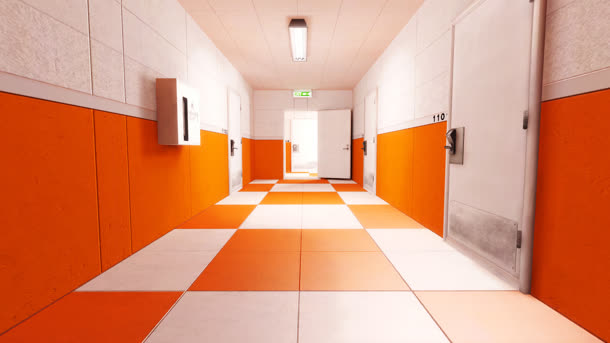 橙色瓷砖走廊海报背景
