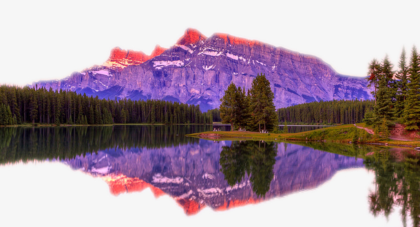 山和树倒影PNG透明背景素材，高清摄影风景PSD设计资源下载
