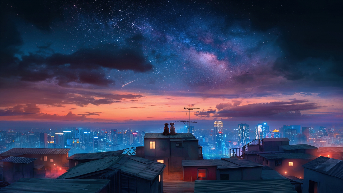 汪汪夜空，超高清4K动漫壁纸下载，3840x2160分辨率精选集