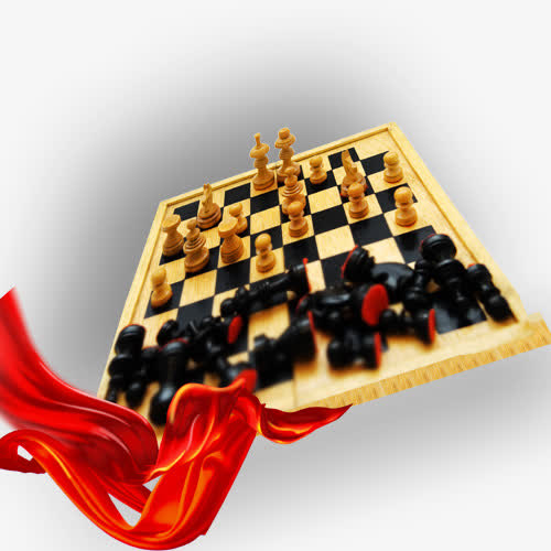 国际象棋实物PNG高清透明图，彩带漂浮元素，AI设计素材下载