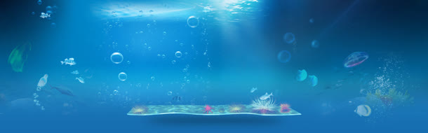卡通海底世界蓝色海报背景