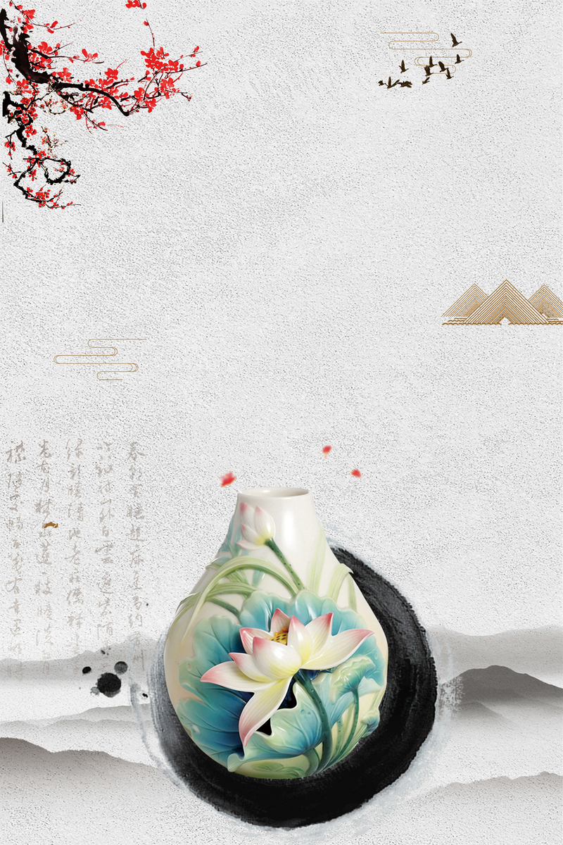 古玩艺术盛典，白色中国风展架花瓶海报，高清JPG/复古PSD素材下载