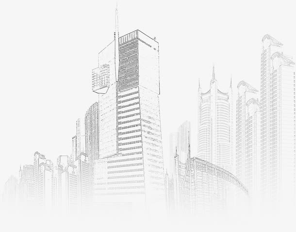 城市线稿PNG透明图，手绘卡通元素，AI设计素材，高清下载
