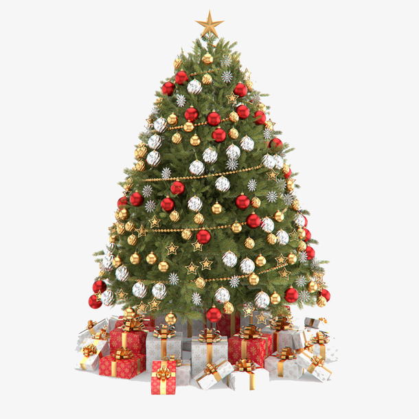 圣诞树礼盒PNG透明图，高清装饰元素，生活用品设计素材下载