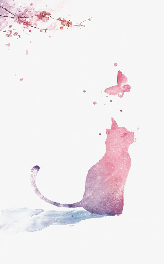 水彩猫咪PNG透明图，手绘卡通素材EPS格式，高清下载