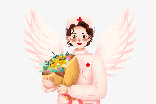 护士节，高清PNG透明护士手捧鲜花免扣元素，创意设计素材一键下载