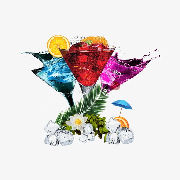 多彩水果冰鸡尾酒PNG透明图，高清免扣元素&AI设计素材下载