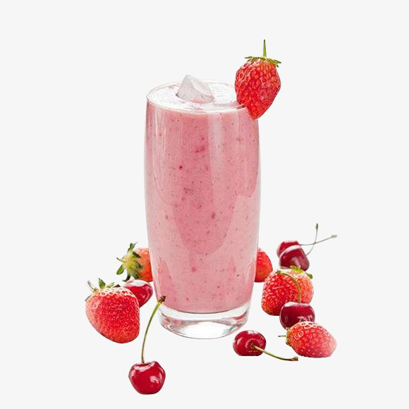 玻璃杯草莓樱桃奶昔实物免抠矢量图，高清PNG透明图片素材下载