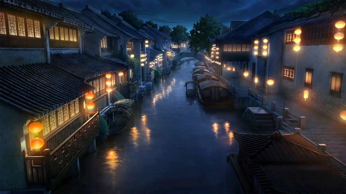 江南水乡夜景，绝美4K高清壁纸，3840x2160分辨率，免费下载！