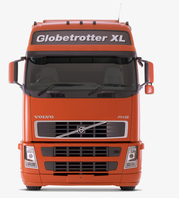 橙红大卡车PNG透明图片，高清免扣元素，设计素材一站式下载
