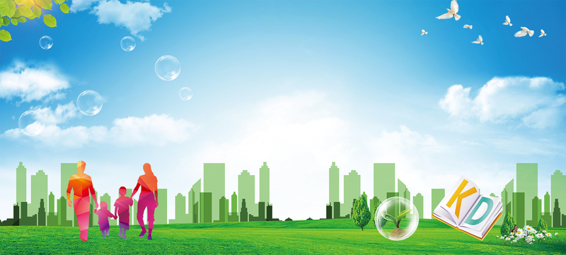 城市建筑绿色生活高清JPG素材，蓝天背景，另类风格，设计资源下载
