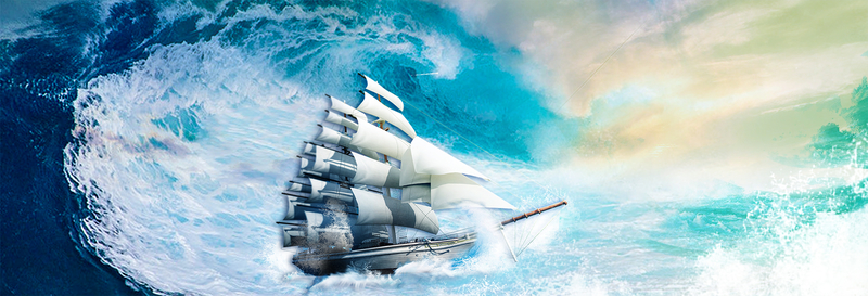 乘风破浪大气帆船高清JPG图片素材，蓝色背景另类设计下载