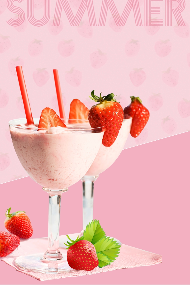 粉色时尚草莓冰沙海报背景，高清JPG图片，创意另类设计素材下载