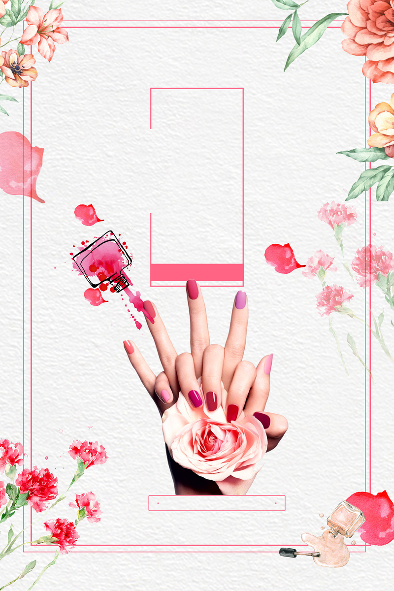 粉色唯美花边美甲海报背景，高清JPG素材，创意另类设计下载