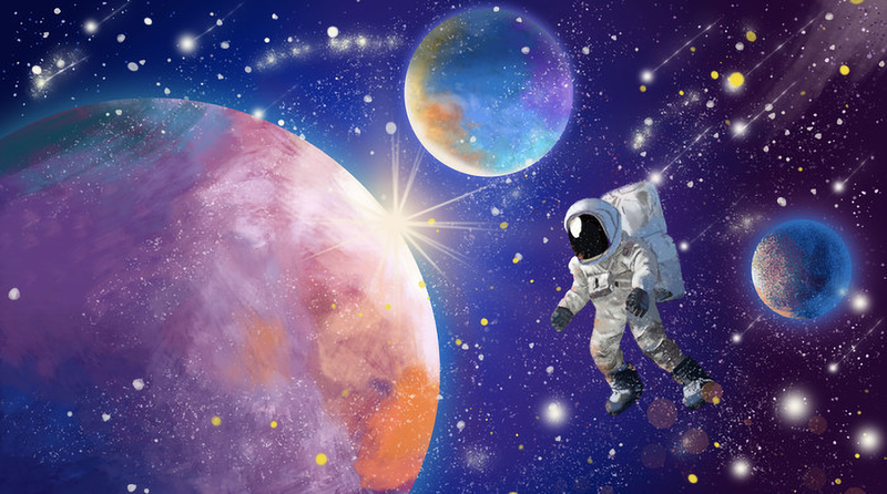手绘星球宇航员背景，高清JPG素材，创意图片设计下载