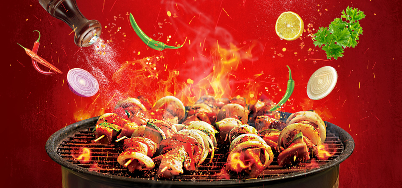 烧烤烤肉，红色过年海报背景高清JPG，创意另类图片素材下载