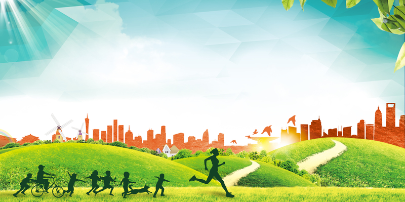 绿色草地城市剪影禁毒海报背景，高清JPG素材，创意图片设计下载