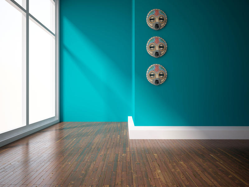 落地窗木地板配蓝色墙壁背景，高清JPG素材，创意图片设计下载