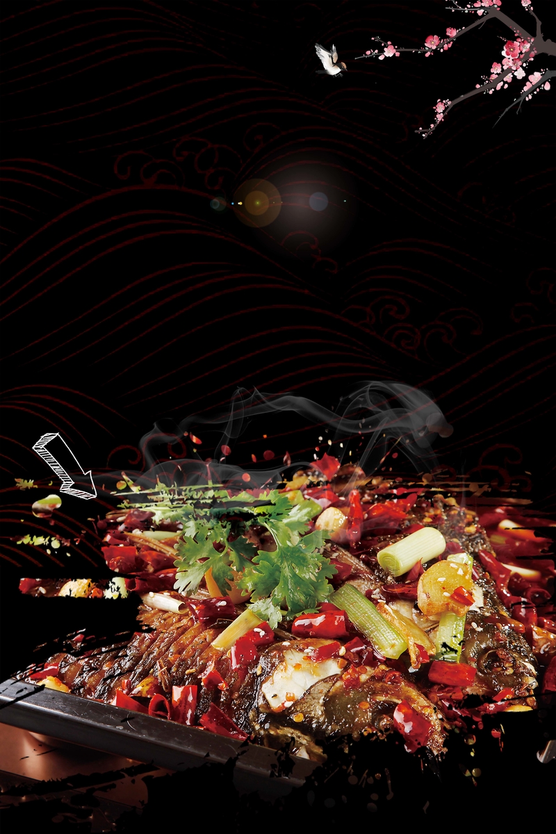 美食烤鱼海报背景，另类高清JPG图片素材，创意下载