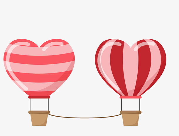双子心气球PNG透明素材，高清漂浮元素，创意图片设计下载