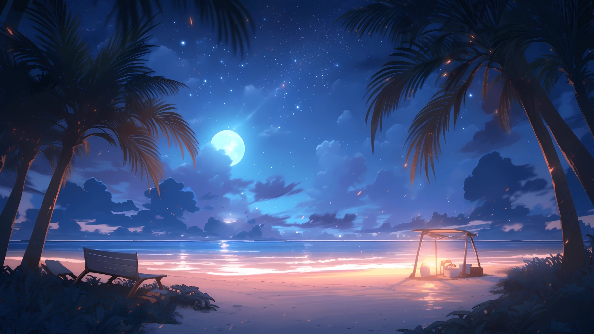 海边夜景，星光璀璨沙滩美景，4K超清壁纸下载（3840x2160）
