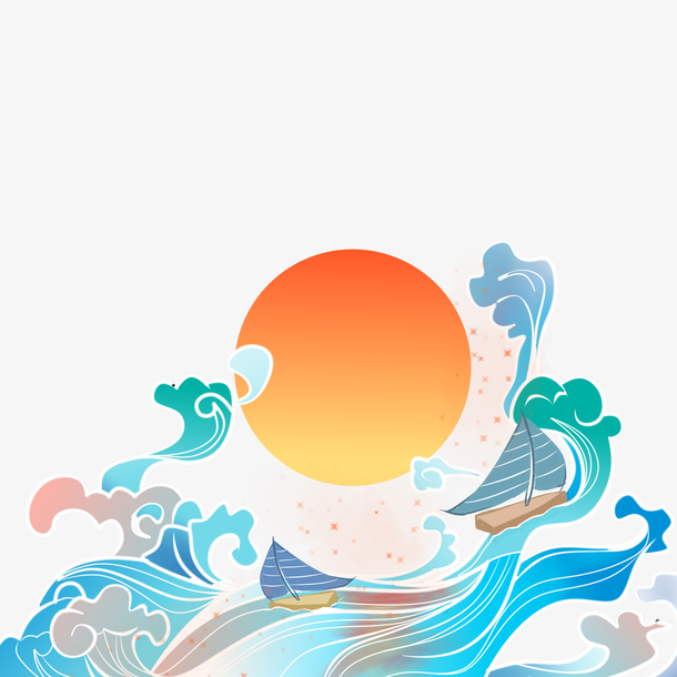 中国风海浪浪花PNG矢量素材，高清透明图片，装饰元素，免费下载