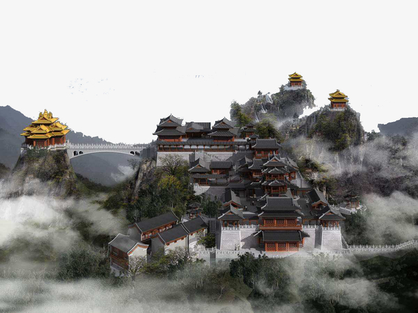 仙界寺庙群PNG透明背景图，摄影风景素材，高清下载