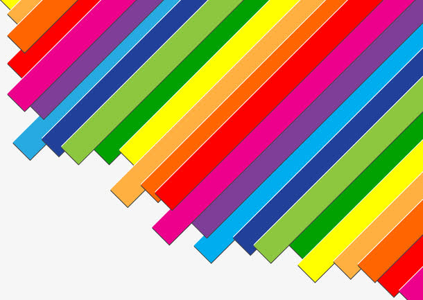 七彩彩虹斜线条PNG透明图，高清装饰元素与图案设计素材下载