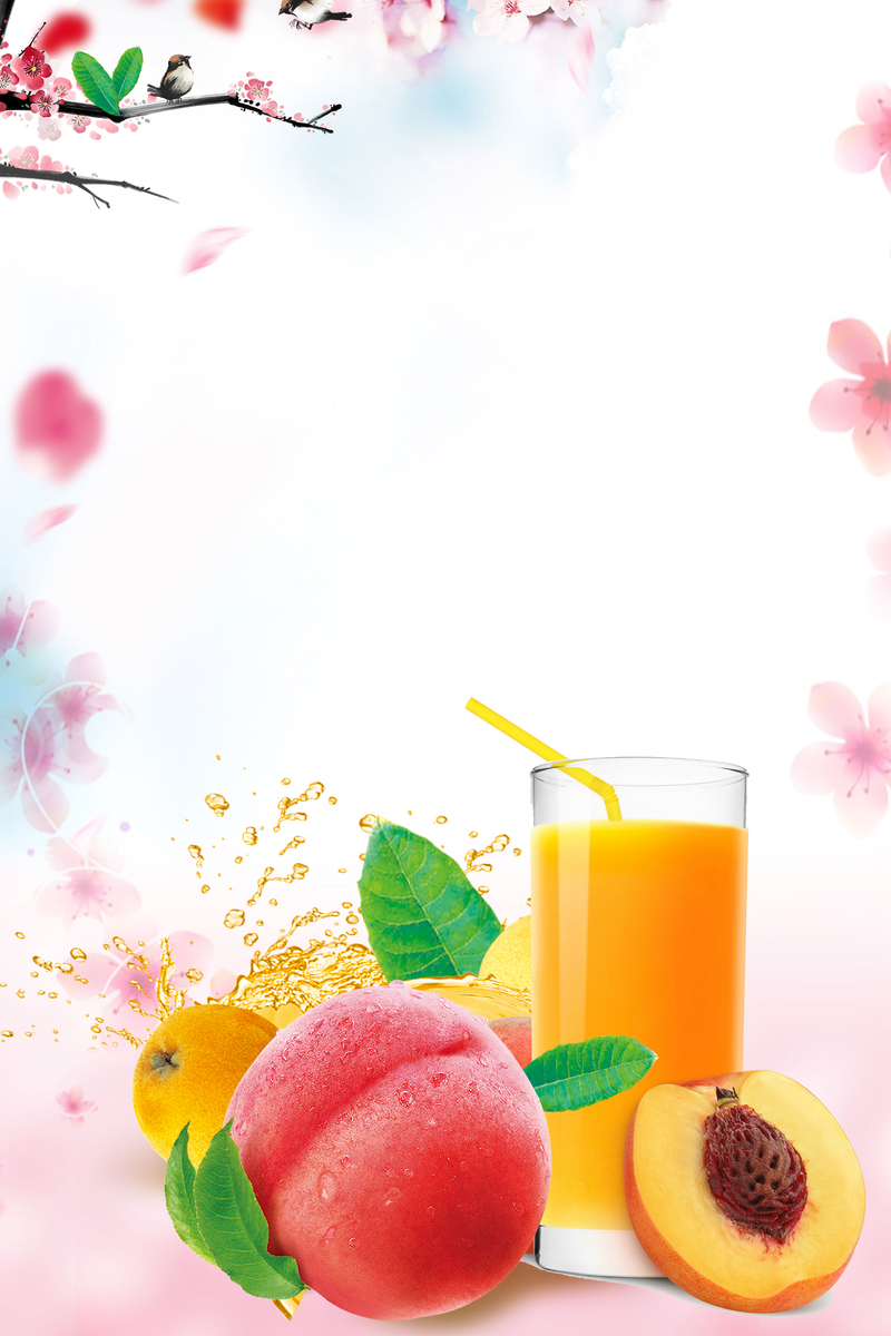 清新粉色水蜜桃汁海报设计，创意JPG素材，另类风格，免费下载