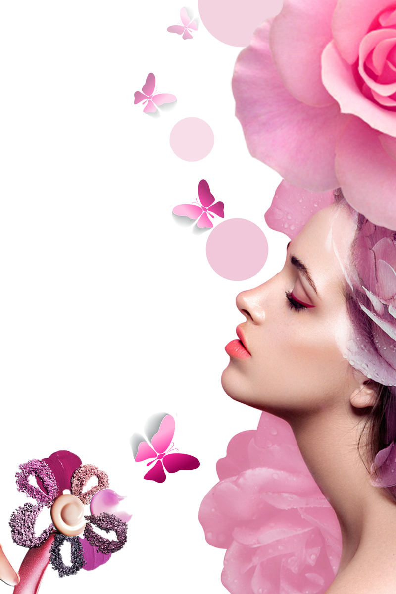 唯美粉色化妆品海报背景，创意高清JPG素材，另类设计下载