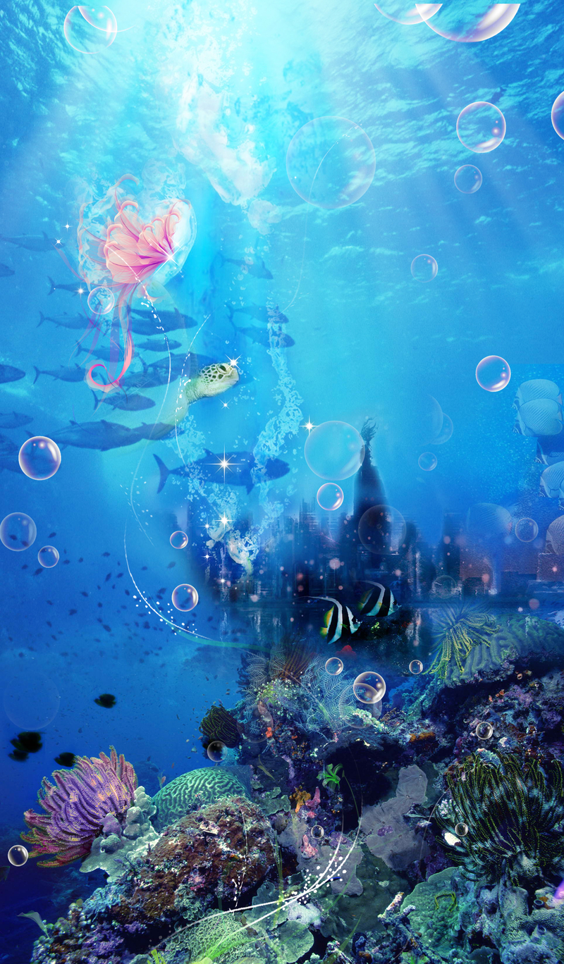 高清海底世界小美人鱼海报背景JPG，另类创意图片设计素材下载