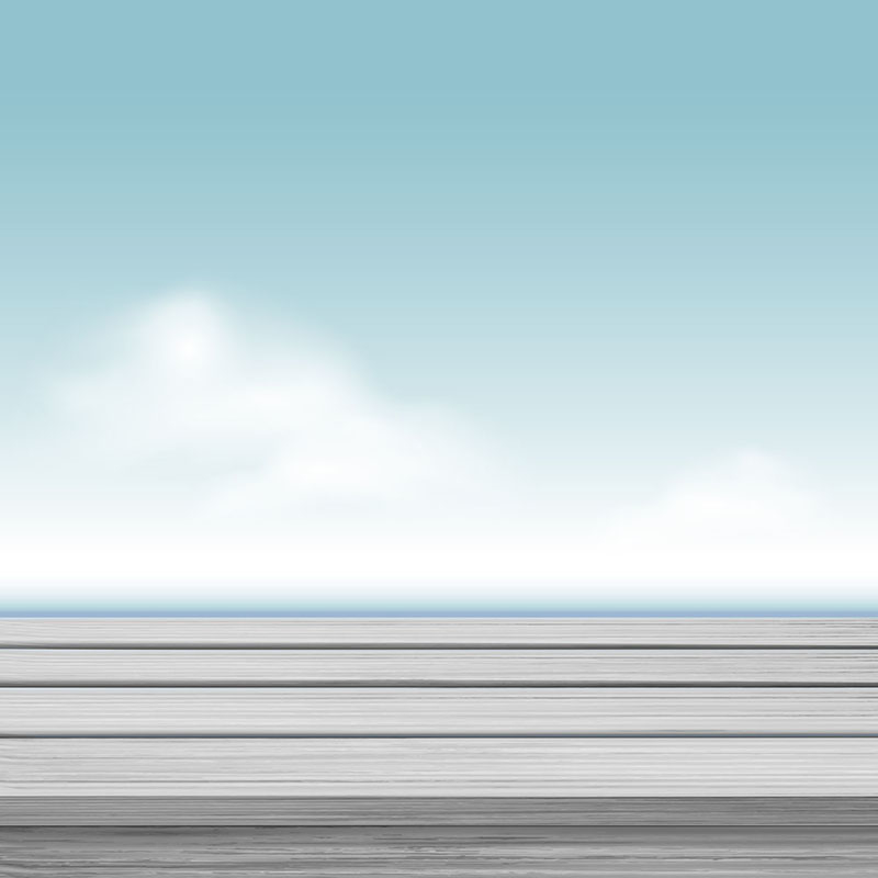 高清蓝色天空木板展台背景JPG，创意图片设计素材免费下载