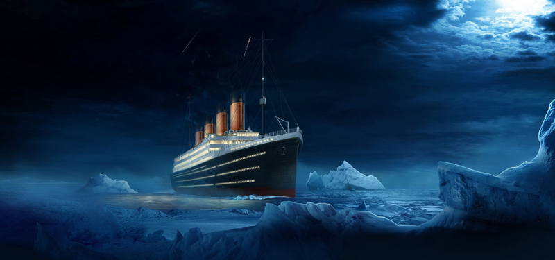 泰坦尼克号在冰川壮丽景观中的高清JPG图片，创意图片素材下载