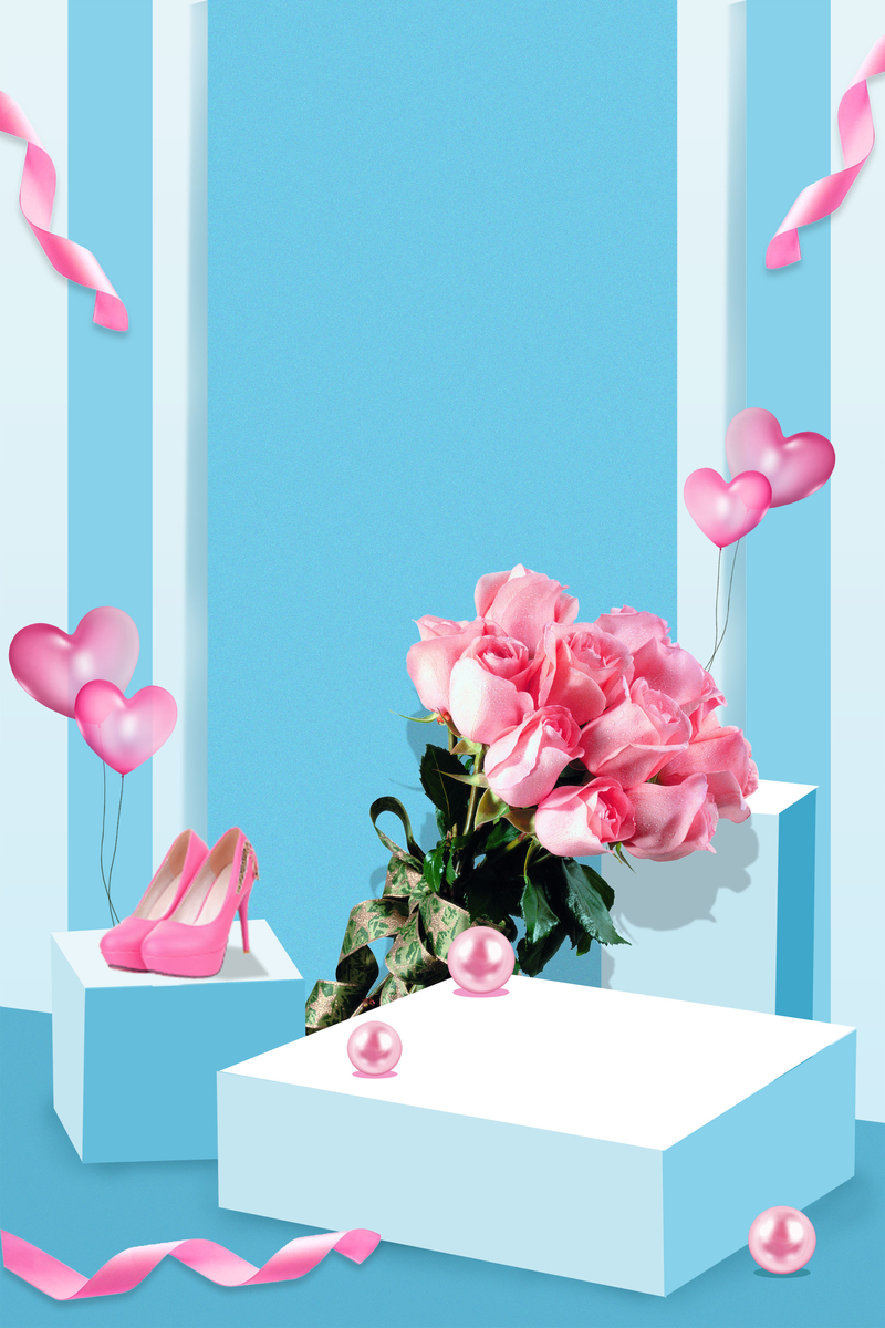 妇女节粉色玫瑰高清背景图，创意图片素材下载