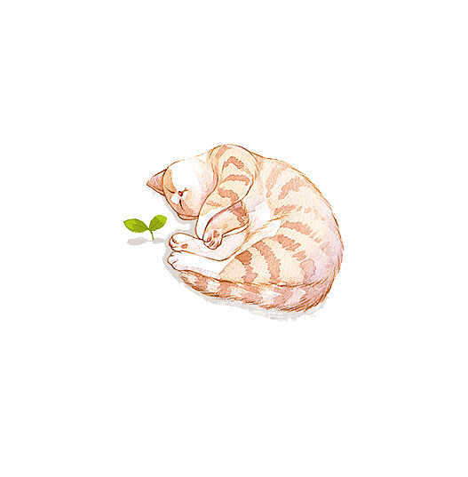 【高清下载】手绘水彩瞌睡猫咪PNG透明素材，卡通手绘元素设计必备