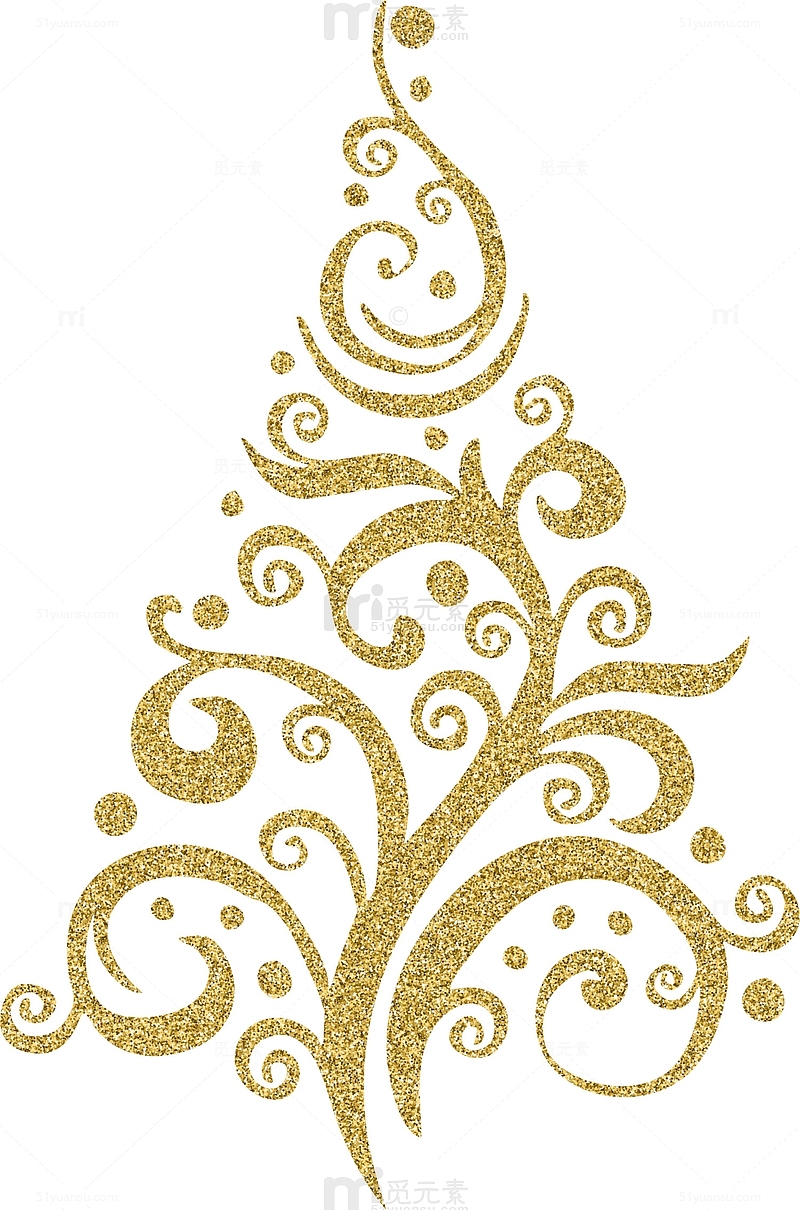 高清金色闪耀藤蔓圣诞树PNG透明装饰元素花纹图片素材下载