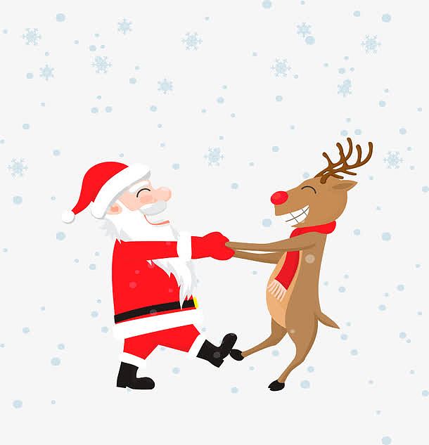 高清矢量圣诞老人与麋鹿PNG透明图，圣诞节节日元素设计素材免费下载