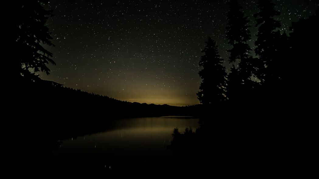 绝美夜色，树木剪影映湖泊，4K高清壁纸下载（3840x2160）