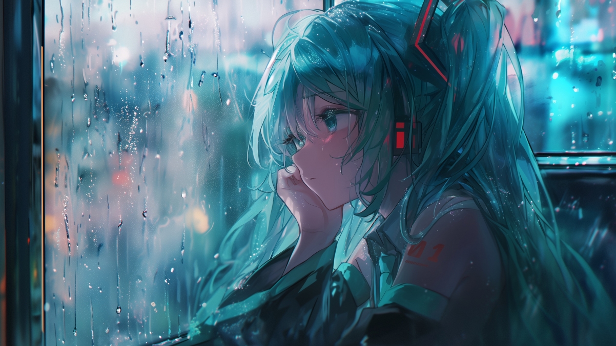 初音未来窗边雨景 4k超高清壁纸 3840x2160 免费下载 动漫美图