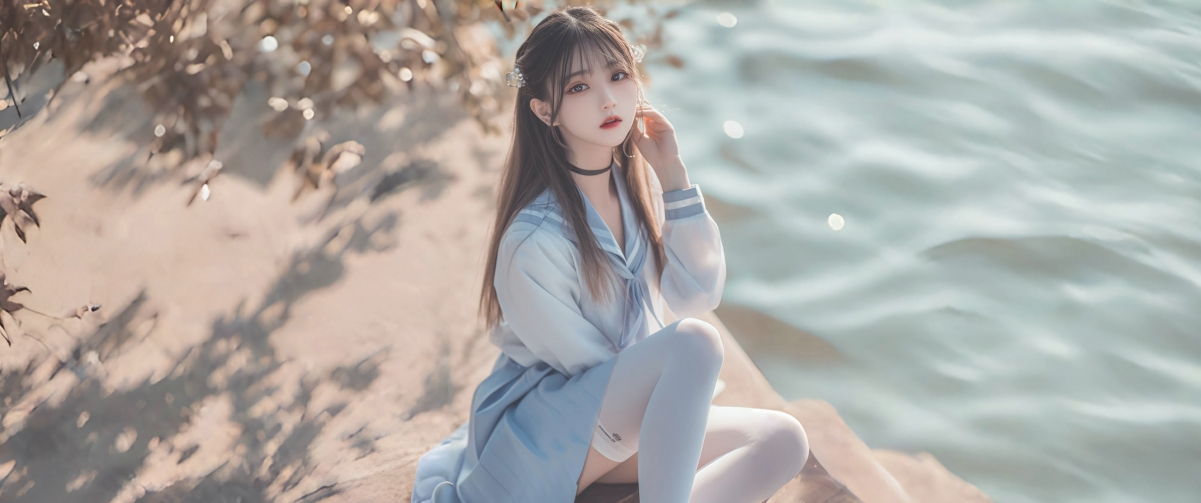 绝美河畔少女 4K超高清带鱼屏壁纸 3440x1440 动漫美图 一键下载